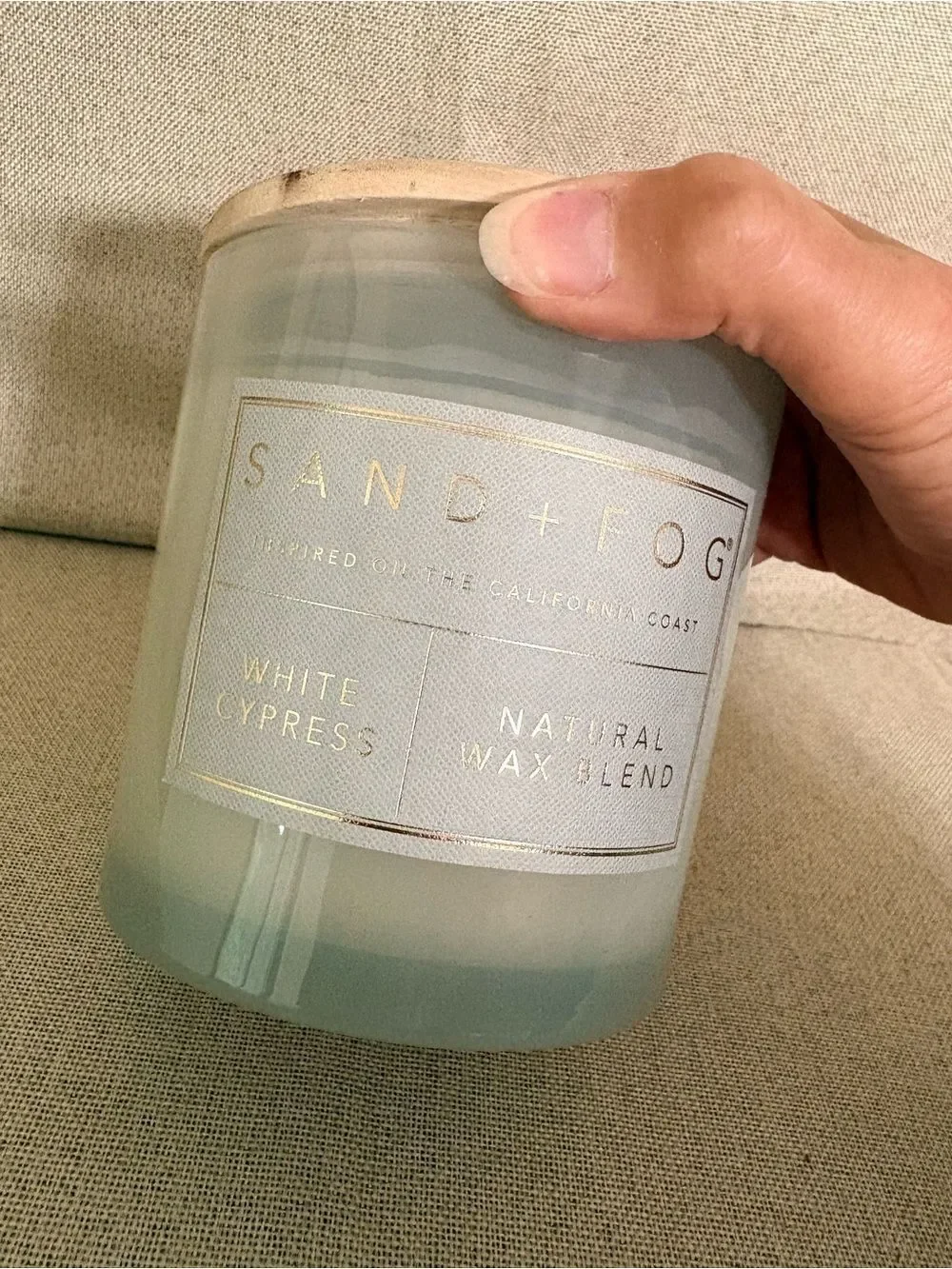 Sand + Fog White Cypress Natural Wax Blend 3 Wick Candle  New. 21 ounce